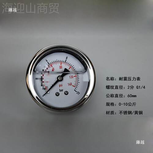 轴向耐震压力表YN-6水压10MPa.不锈钢120分径向油压表.6MPa2DPZ.5