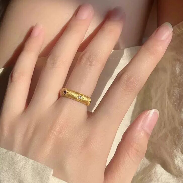 意式中古风拉丝六星芒戒指女款精致宫廷风镶嵌锆石超闪高级感指环