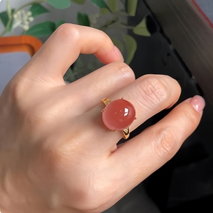 【赤姬朱华】新中式红色冰透蛋面戒指气质轻奢国风高颜值食指戒女