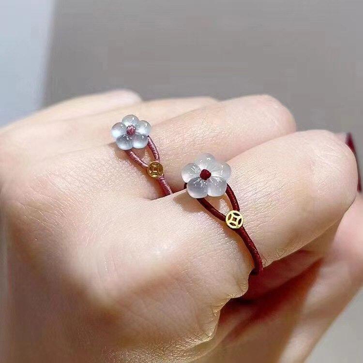 新中式有钱花红绳手工极细女戒