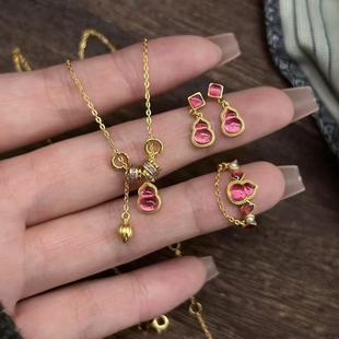 紫气东来新中式小葫芦链条戒指高颜值紫红色指环国风新款金色婚戒