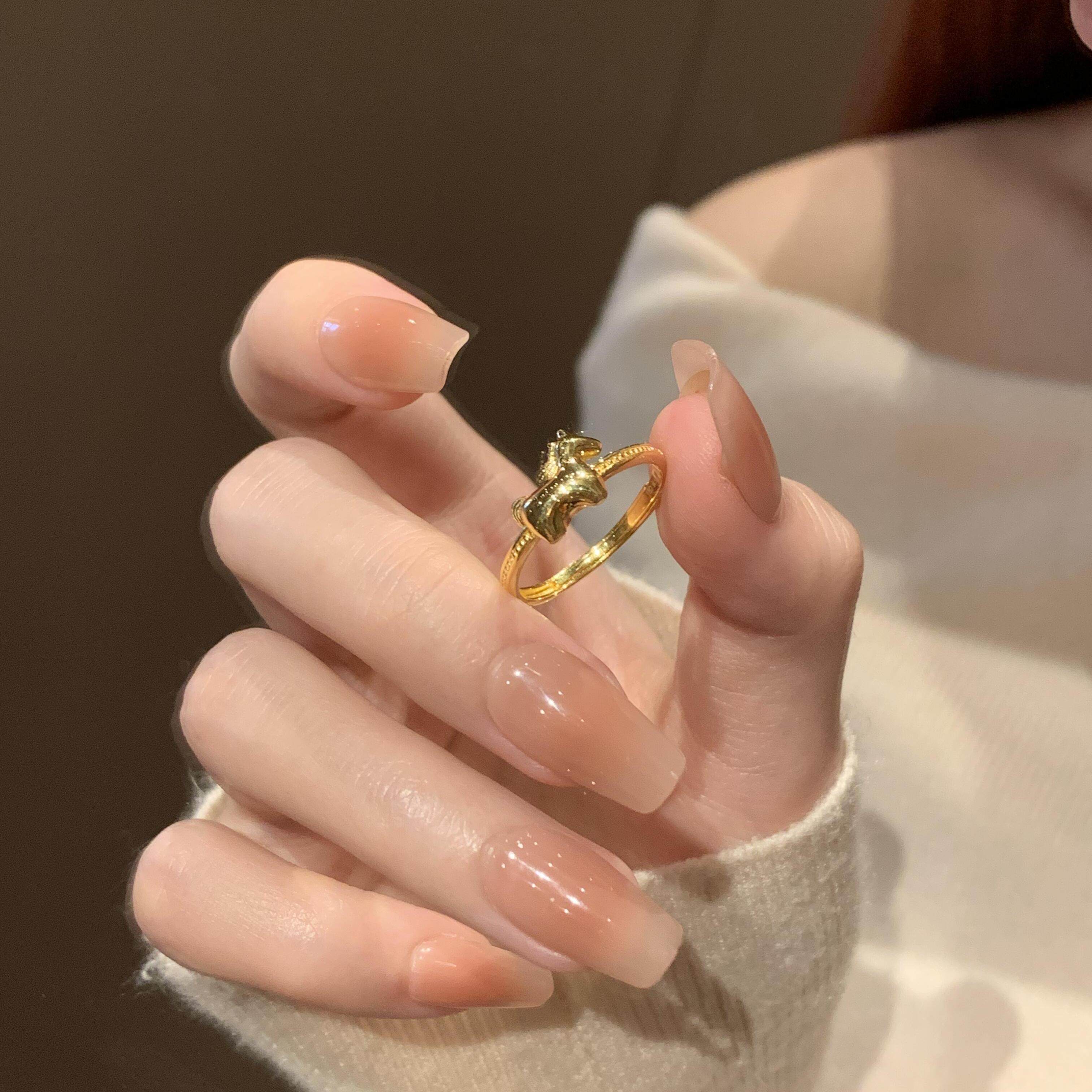 马到成功金色小马驹轻奢女戒