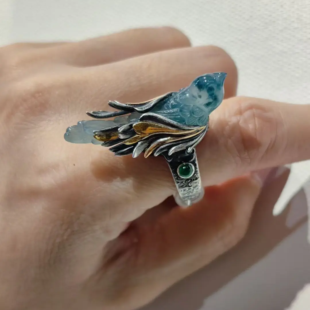 「绝壁孤芳」复古飞鸟戒指女新中式古风小众设计感开口可调节指环