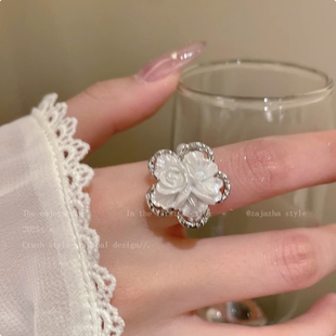 韩系夸张山茶花长款戒指轻奢气质超仙指环2025新款高级感时尚戒指