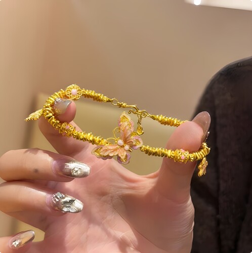 新中式国潮风蝴蝶碎金盘缠手链古法烧蓝蝴蝶diy手串女高级感送礼