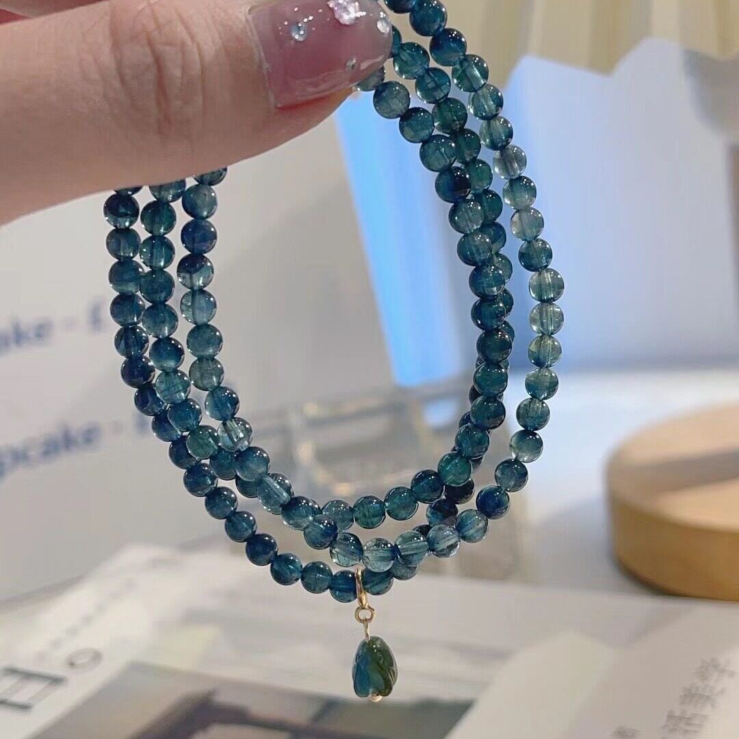 复古海蓝串珠宝清渐变手链绳百搭中式弹力高颜值锁骨三圈手串甜美