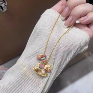 金色小马沙金diy配件马卡龙色摇摇木马吊坠彩色小跑环项链锁骨链