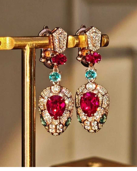 定制！宫廷风红色蛇头满钻耳坠轻奢气质高级感重工耳饰女秋冬新款