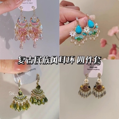 夏季新款民族风绿色扇形吊坠耳钩女2025年爆款耳饰耳环高级感精致