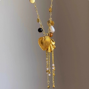 【许愿流星】金色爱心流苏项链女轻奢高级感长款毛衣链精致配饰品