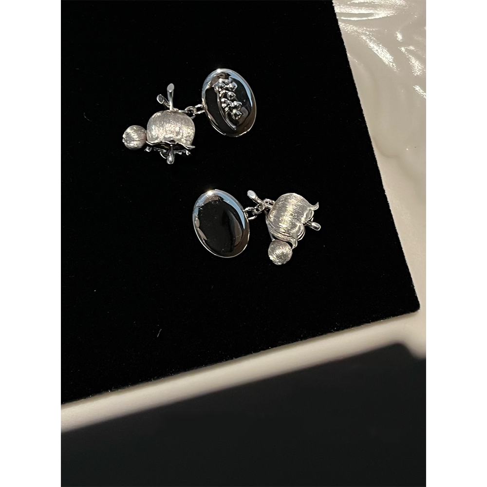 银色铃兰花袖扣法式复古小众设计手工拉丝浮雕工艺纽扣袖链扣配饰