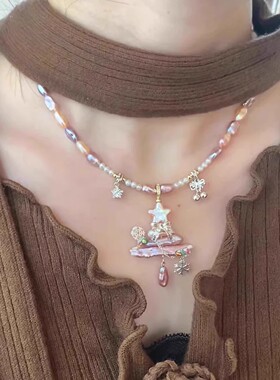 秋季甜美精致小众设计圣诞仿珍珠项链日韩轻奢百搭氛围礼物吊坠