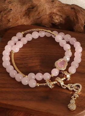 粉黛佳人粉色双圈手链流苏葫芦爆款仿珍珠甜美可爱手串女小红薯