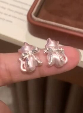 软萌喵影甜美蝴蝶结猫咪耳钉
