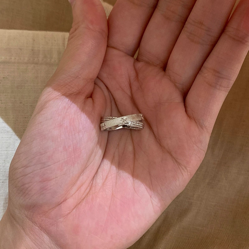 超闪!水星记小双环戒指女食指戒vintage中古小众设计高级感指环