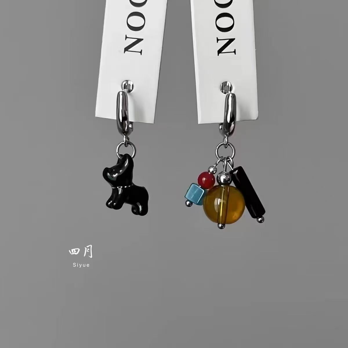 一只黑不溜秋狗小众高级配色质感耳环情侣款简约耳扣时尚百搭耳饰