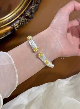 「猫衔铃韵」银色猫咪铃铛手镯可爱少女治愈风手环小众设计感古风