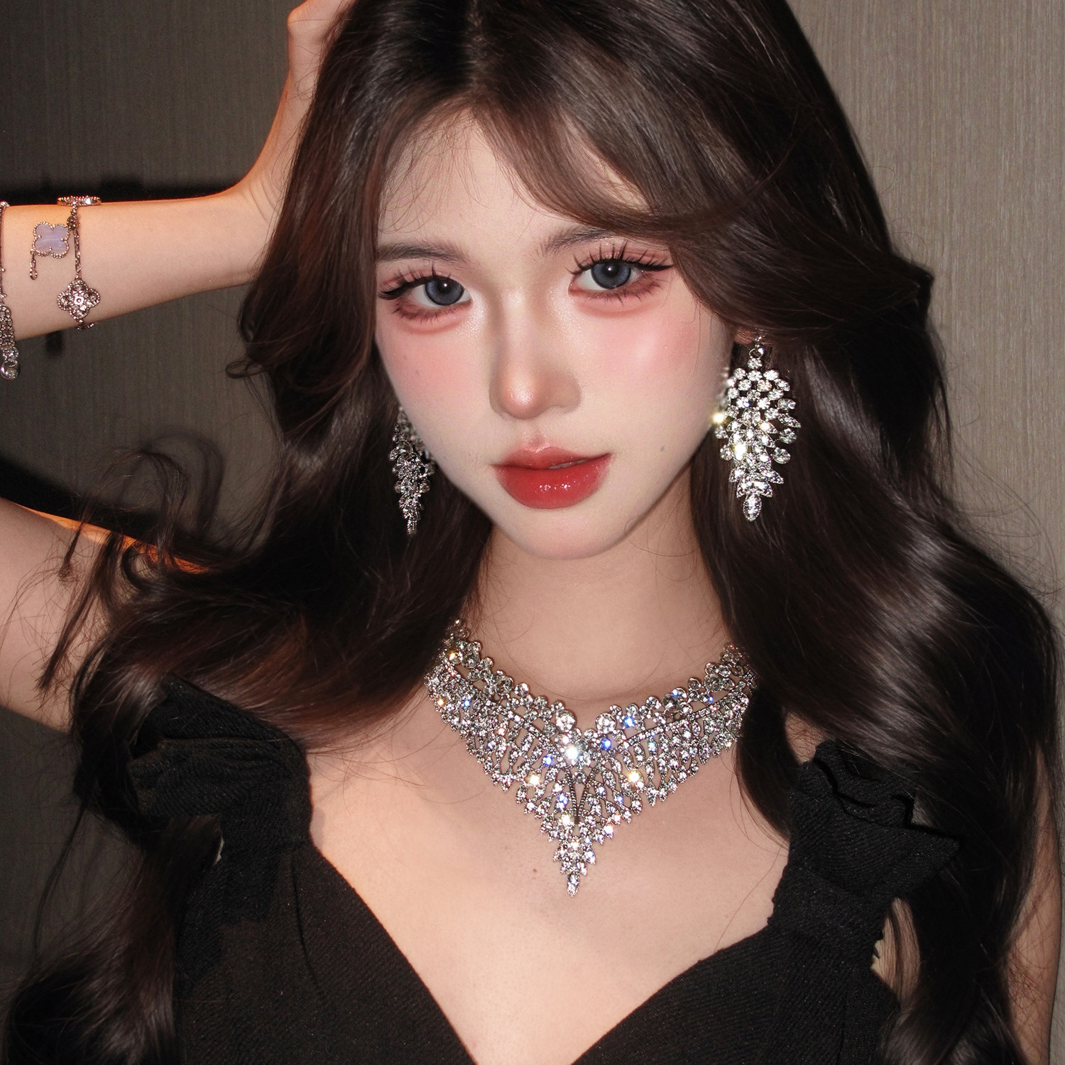欧美夸张水钻宝石项链耳环套装新娘饰品结婚纱晚礼服配饰晚宴首饰