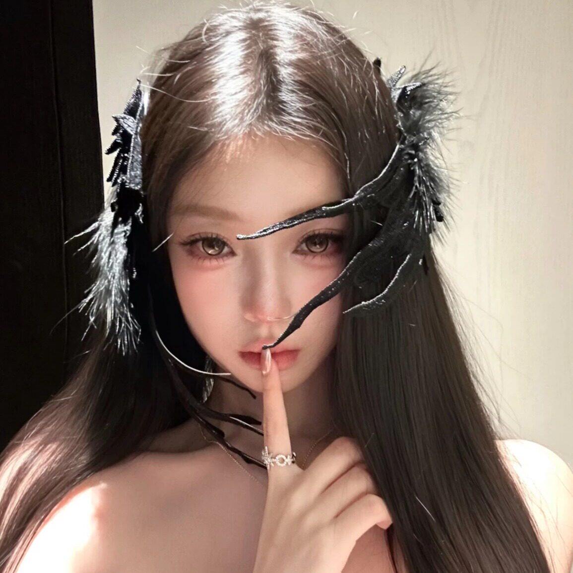 暗黑风黑天鹅羽毛翅膀万圣节发夹