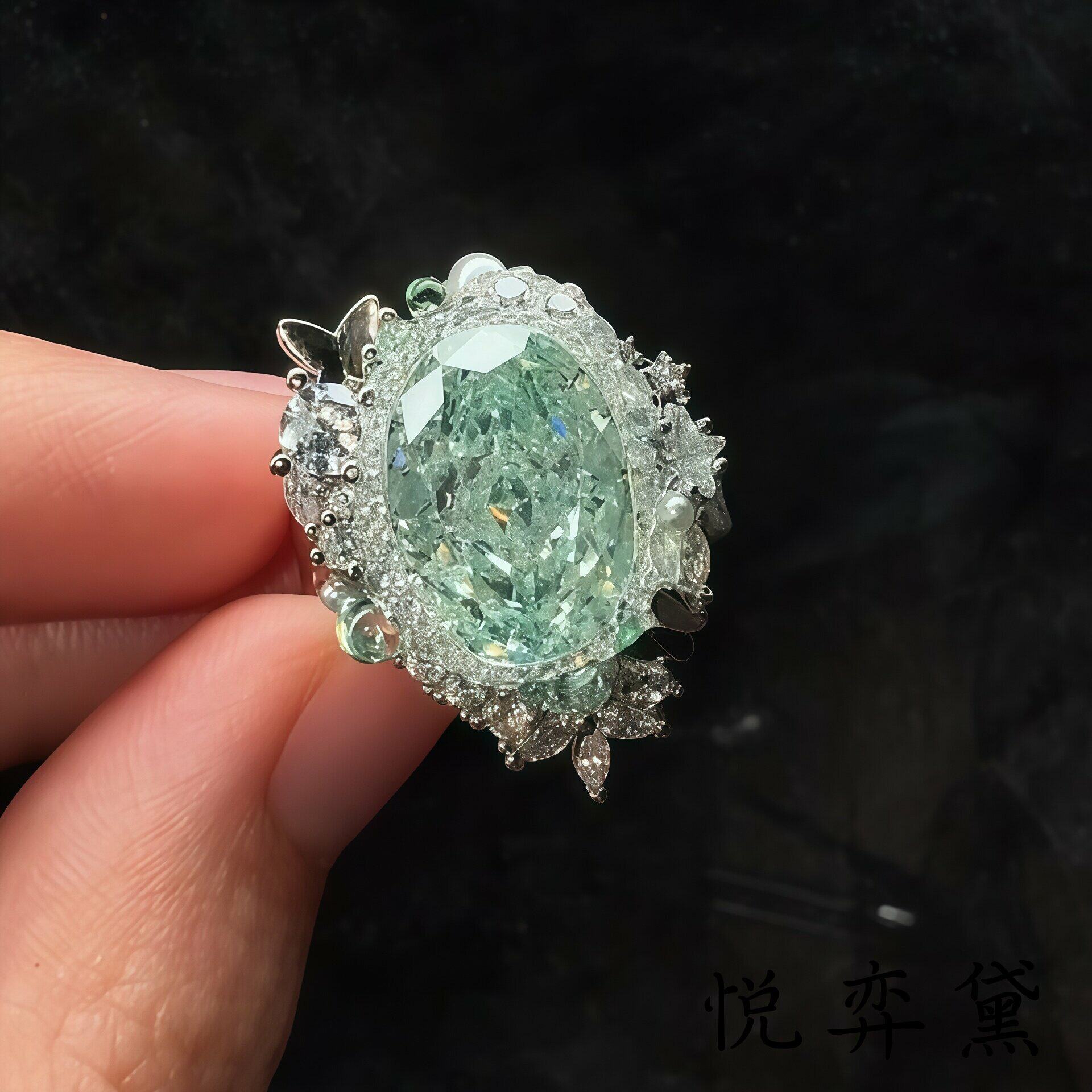 【冰萃薄荷】仿帕拉伊巴绿钻戒指重工满钻轻奢小众精致高级感指环