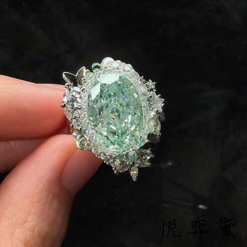 冰萃薄荷帕拉伊巴绿钻满钻戒指