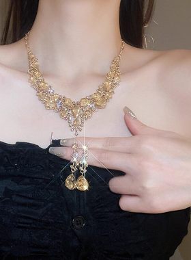 超闪镶钻水滴项链耳环套装