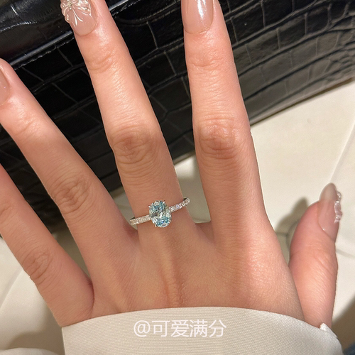 清冷感海蓝宝鸽子蛋轻奢女士戒