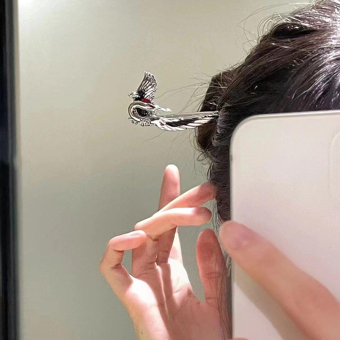 高级感国风云中鹤发簪古风白鹤盘发发饰新中式飞鸟耳环2025新款