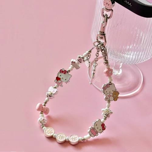 夏日甜妹KT可爱猫咪手链金属手机链重工挂绳套装高品质通用款配饰