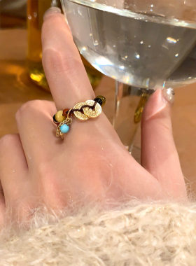 新中式金色钱币小马戒指女轻奢高级感食指戒小众设计开口戒指环