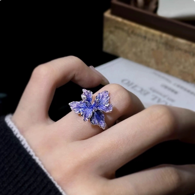 高温珐琅紫渐变鸢尾花戒指