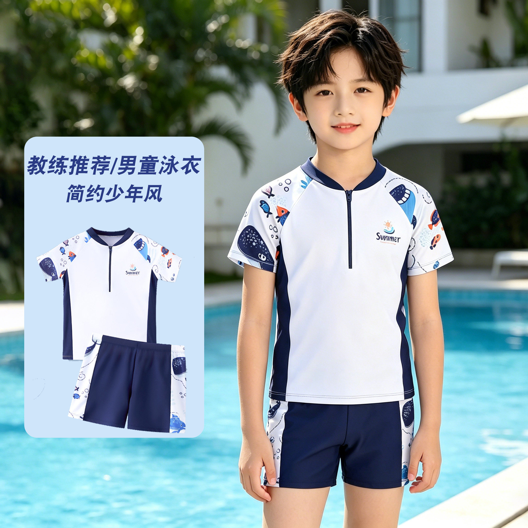 儿童游泳衣男童中大童分体2026年新款男孩青少年防晒泳衣泳裤套装