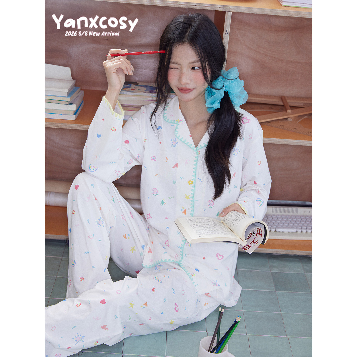 Yanxcosy2026春夏新款甜美风彩色碎花纯棉睡衣女家居服套装两件套
