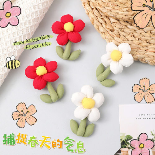 小红花布艺花朵可爱胸针花卉饰品