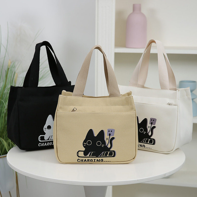 手提帆布包高颜值宝妈外出简约小巧立体拎包通勤加厚上班便当饭袋