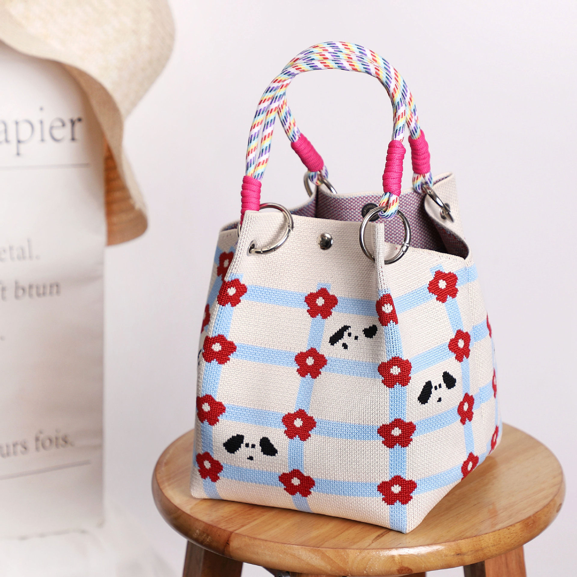 水桶包女2025新款手提便携上班外出大容量针织包通勤小方包收纳包