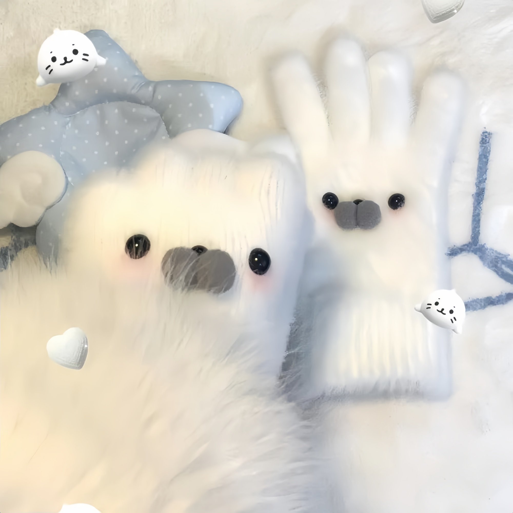 腮红小海豹冬天手套加厚五指珊瑚绒保暖可触屏防风防寒氛围感拍照