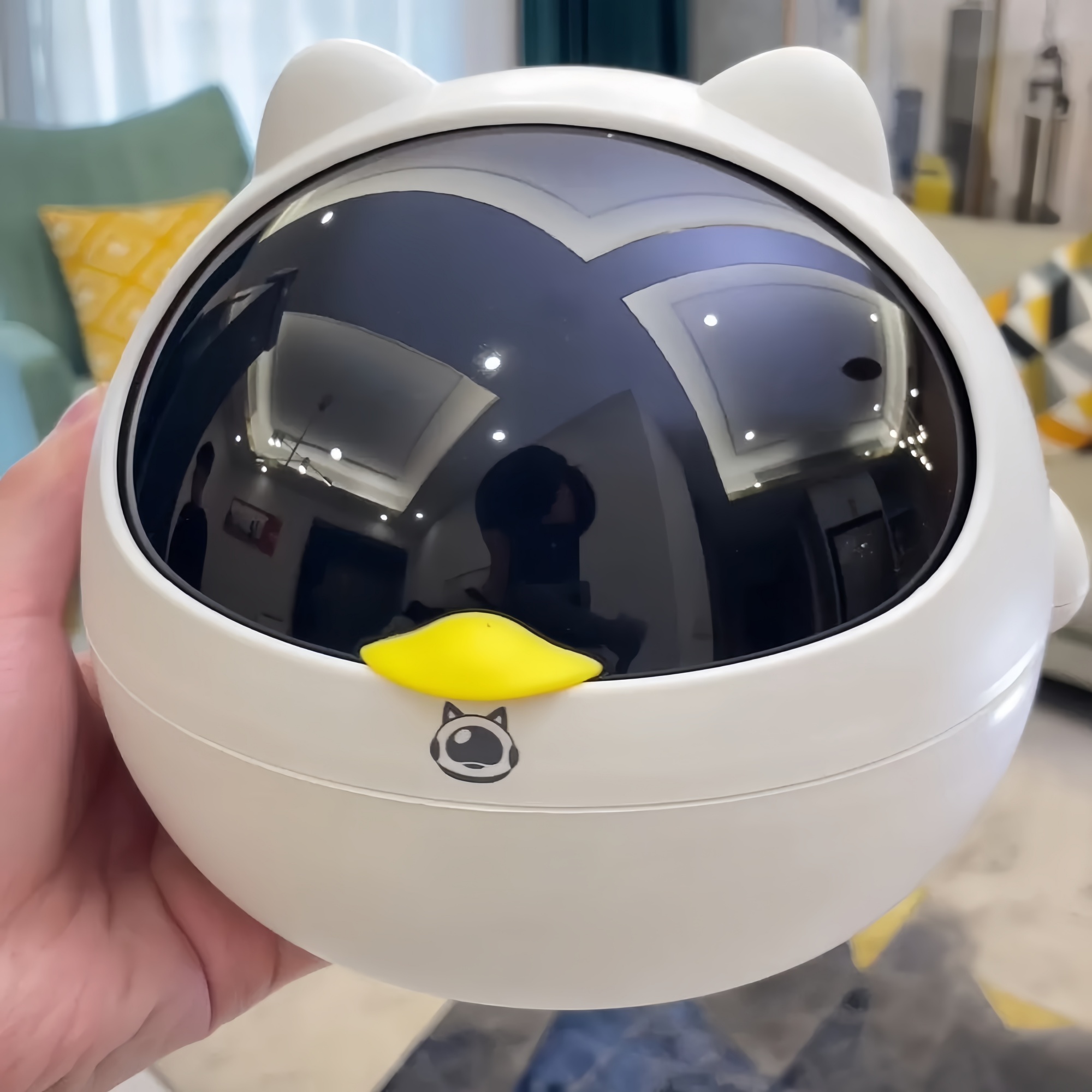 迷你太空猫桌面带盖收纳垃圾桶