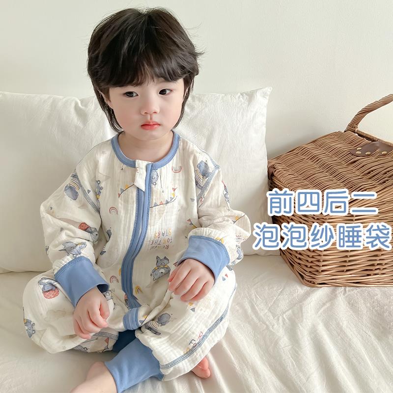 睡袋婴儿夏季纯棉纱布薄款男宝宝连体睡衣春夏天儿童四季通用男童图片