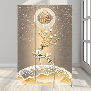 饰画折叠移动A屏风隔断简约时尚 发财树麋鹿玄关装 现代客厅厕所遮