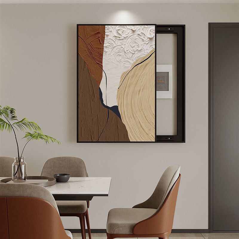 饭厅装饰画抽象艺术电p表箱画竖款侘寂风挂画电闸箱空气开关遮挡