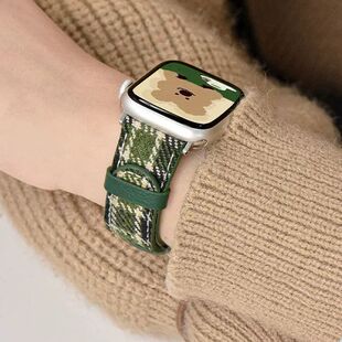 适用vivowatchGT2/5表带3格纹皮质毛呢iQOOwatch高级复古拼色秋冬