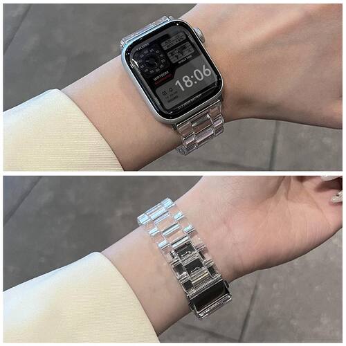 适用苹果watchS11/10/9/8/7表带透明腕带watchSE3腕带简约ins轻奢