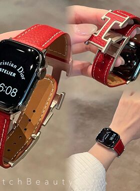 荔枝纹H扣磁吸适用OPPOwatch3/4Pro手表带X2mini高级皮质32se表带
