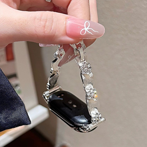 适用小米手环10表带丝绸贝壳花朵