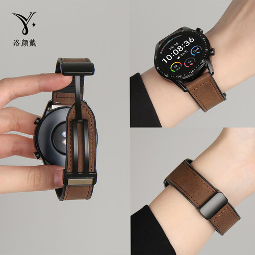 适用华为GT6手表表带疯马皮柔软