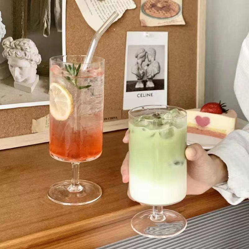 韩国ins风网红咖啡厅冰淇淋高脚杯条纹玻璃杯奶茶店果汁杯饮料杯,餐饮具,啤酒杯,淘宝优惠券,粉丝福利购,淘宝优惠卷