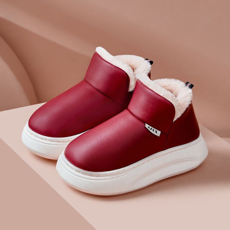 踩屎感高帮棉拖鞋全包跟厚底冬季保暖外穿女休闲带后跟棉鞋皮面