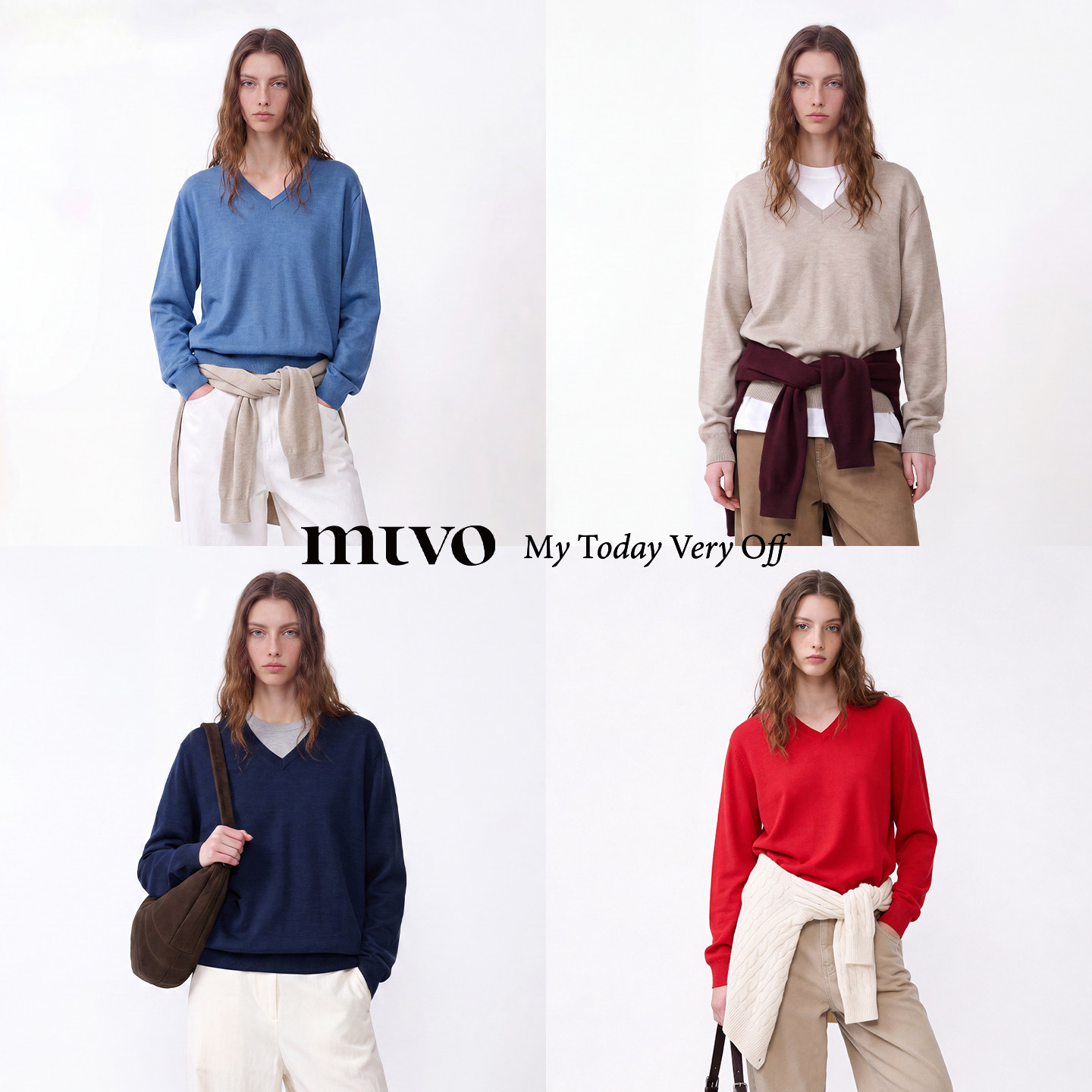 【MTVO】绵羊毛V领针织衫图片