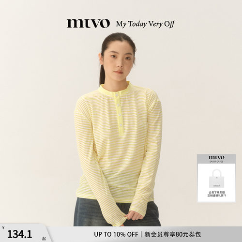 mtvo2026年春夏新品条纹亨利领t恤男宽松休闲上衣女内搭日常通勤